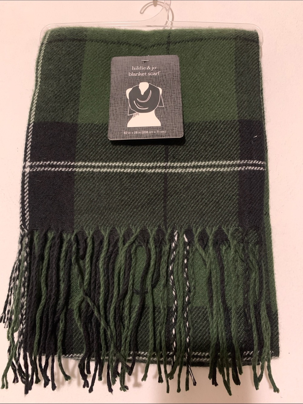 Hildie & Jo Green Plaid Fringe Blanket Scarf